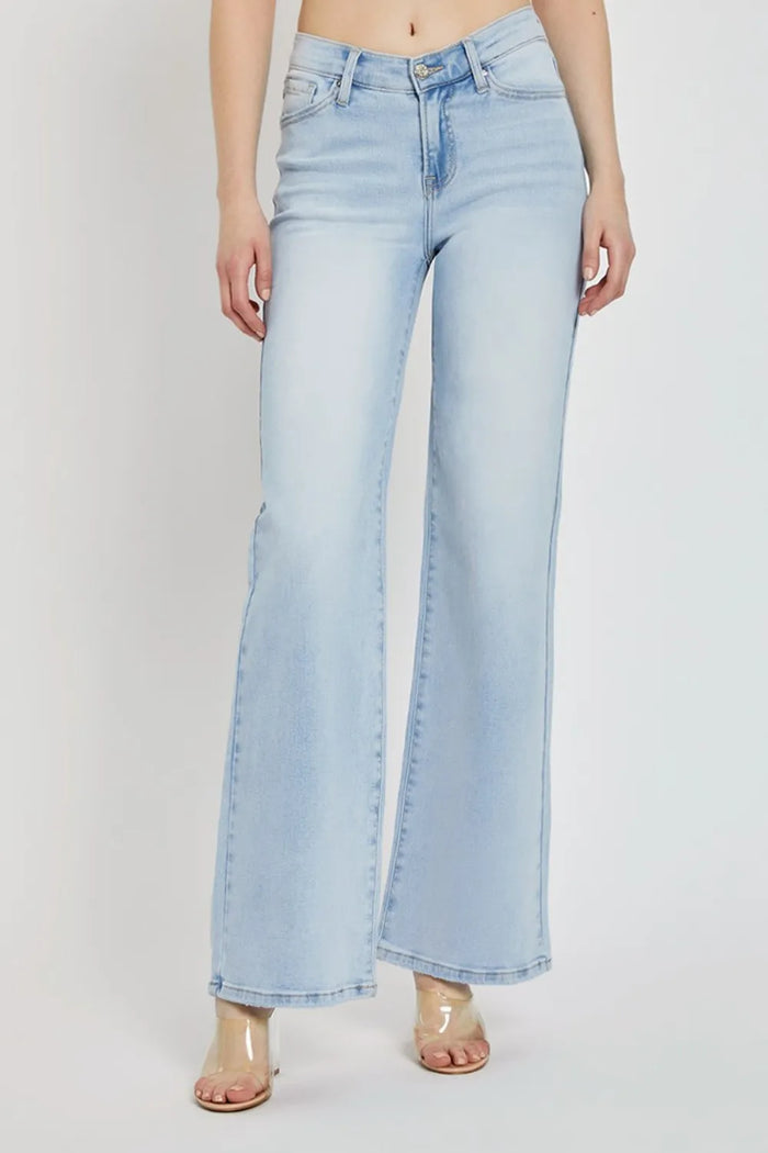 RISEN Full Size Wide Leg V Dipped Front Waist Jeans - Brittney MADE