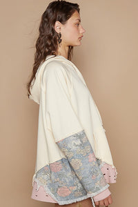 POL Floral Patchwork Distressed Drawstring Hoodie - Brittney MADE