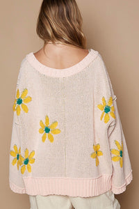 POL V-Neck Floral Pattern Chenille Sweater - Brittney MADE