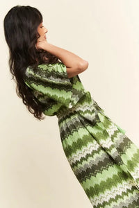 Davi & Dani Multi Color Wavy Tie Waist Flowy Sleeve Dress - Brittney MADE
