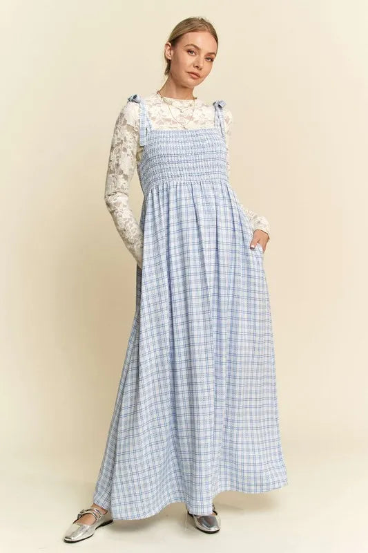 Davi & Dani Plaid Smocking Sleeveless Maxi Dress - Brittney MADE