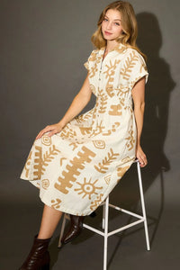 Umgee Full Size Abstract Print Elastic Waist Midi Dress Plus Size - Brittney MADE
