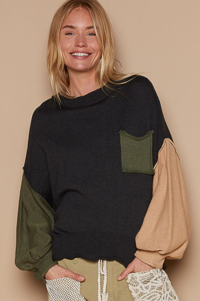 POL Color Block Roll Hem Hacci Sweater - Brittney MADE