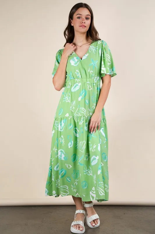 VERY J Printed V-Neck Resort Midi Dress - Brittney MADE