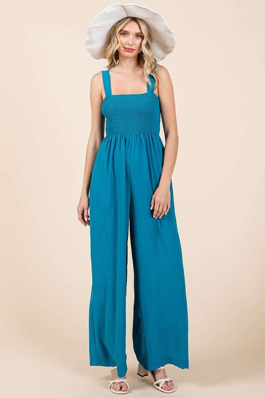Mittoshop Smocked Wide Strap Wide Leg Overalls - Brittney MADE