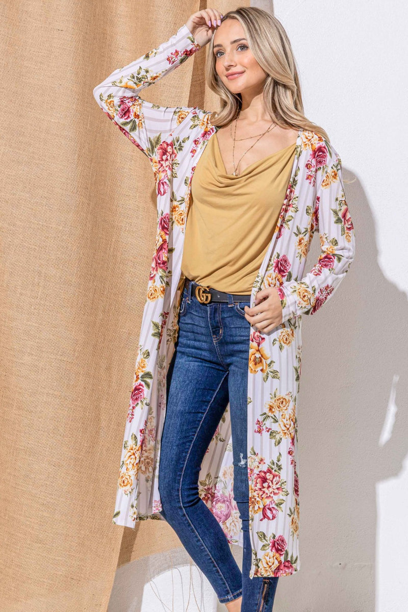 And The Why Floral Kimono Open Front Longline Cardigan - Brittney MADE
