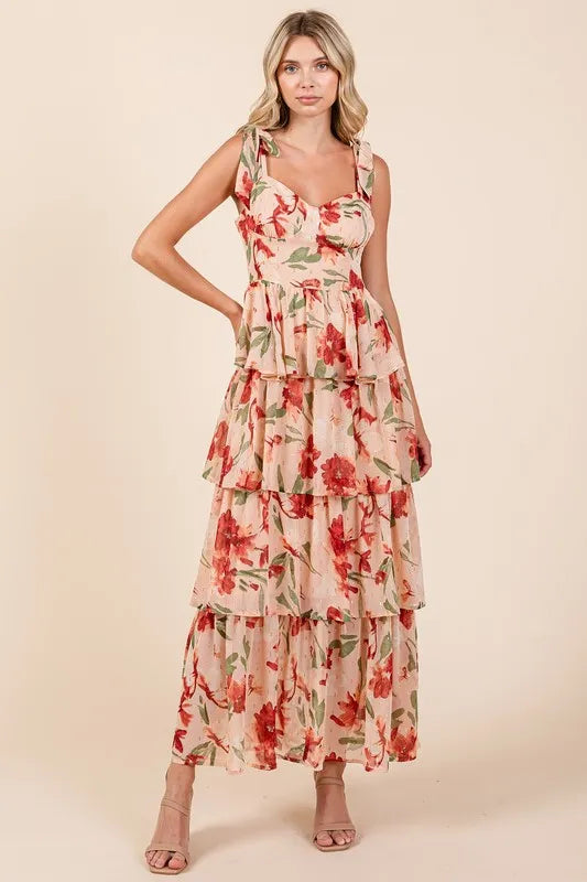 Mittoshop Layered Floral Sweetheart Neck Maxi Dress - Brittney MADE