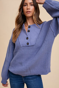 Annie Wear Half Button Ribbed Hem Sweater - Brittney MADE