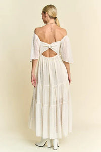 Davi & Dani Swiss Dotted Ruched Ruffle Open Back Midi Dress - Brittney MADE
