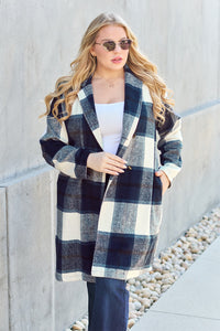 Double Take Full Size Plaid Button Up Lapel Collar Coat - Brittney MADE
