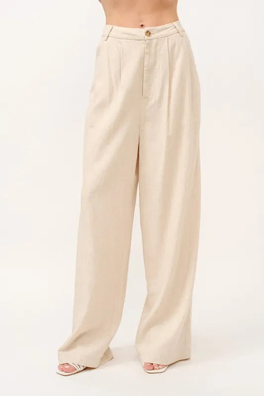 And The Why High-Rise Wide Leg Linen Blended Pants - Brittney MADE