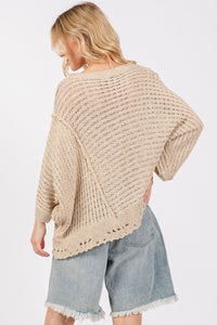 SAGE + FIG Distressed Asymmetrical Open Stitch Sweater - Brittney MADE