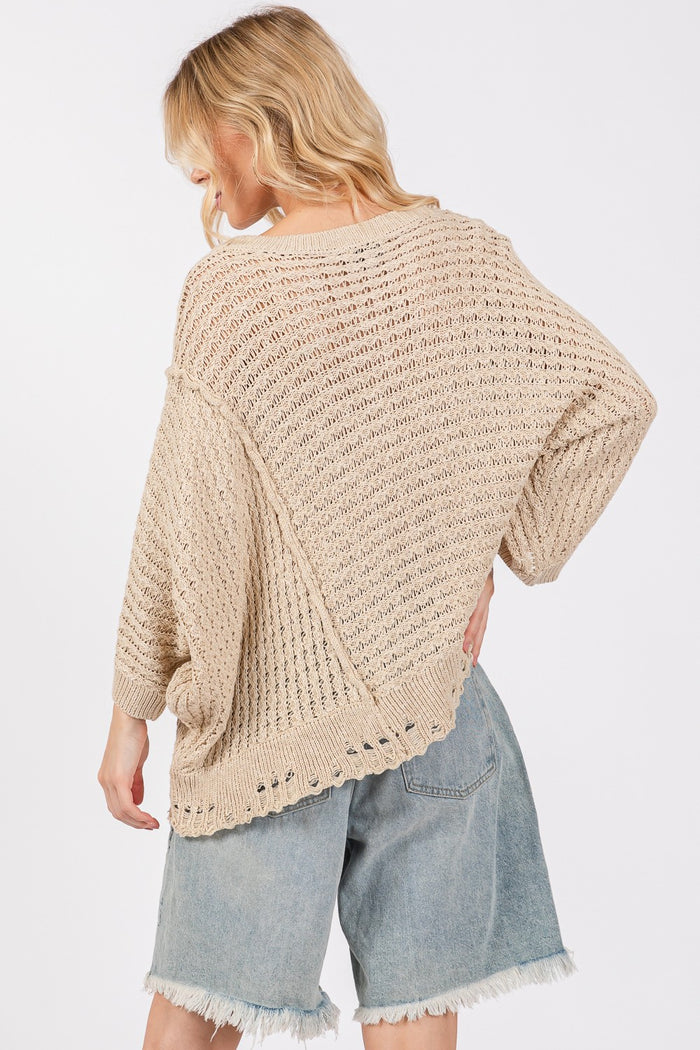 SAGE + FIG Distressed Asymmetrical Open Stitch Sweater - Brittney MADE