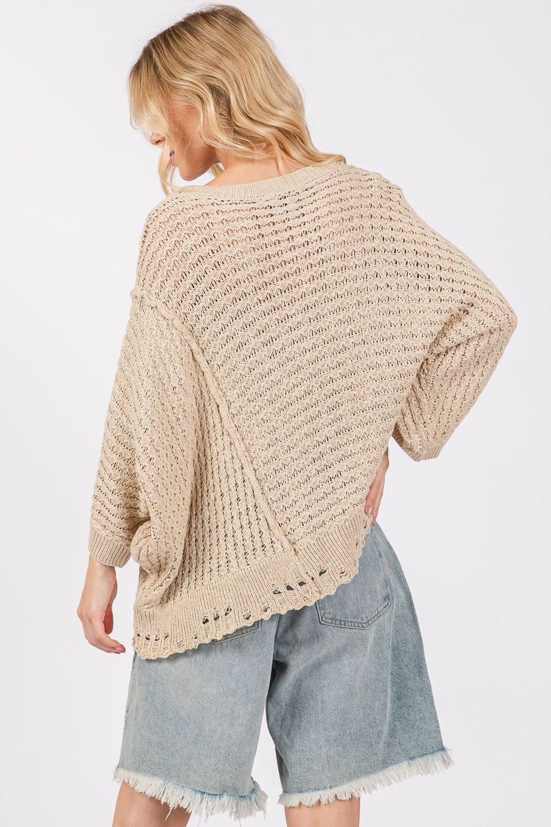 SAGE + FIG Distressed Asymmetrical Open Stitch Sweater - Brittney MADE