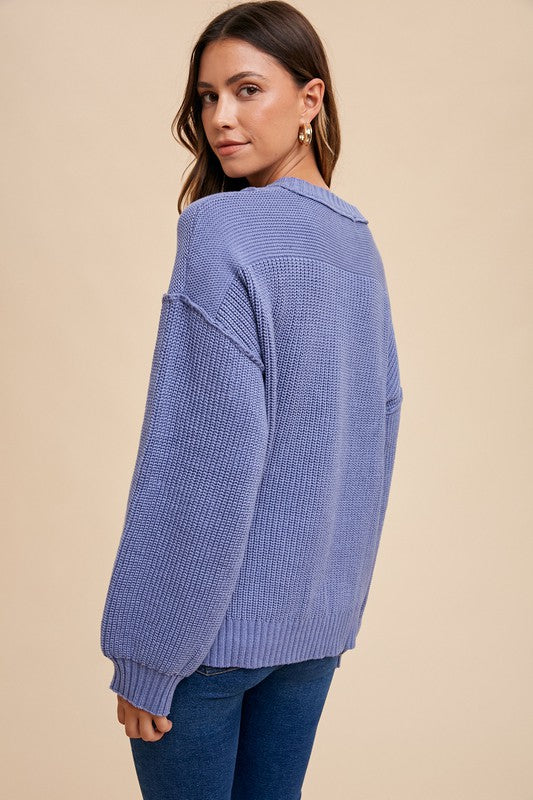 Annie Wear Half Button Ribbed Hem Sweater - Brittney MADE