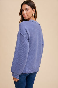 Annie Wear Half Button Ribbed Hem Sweater - Brittney MADE