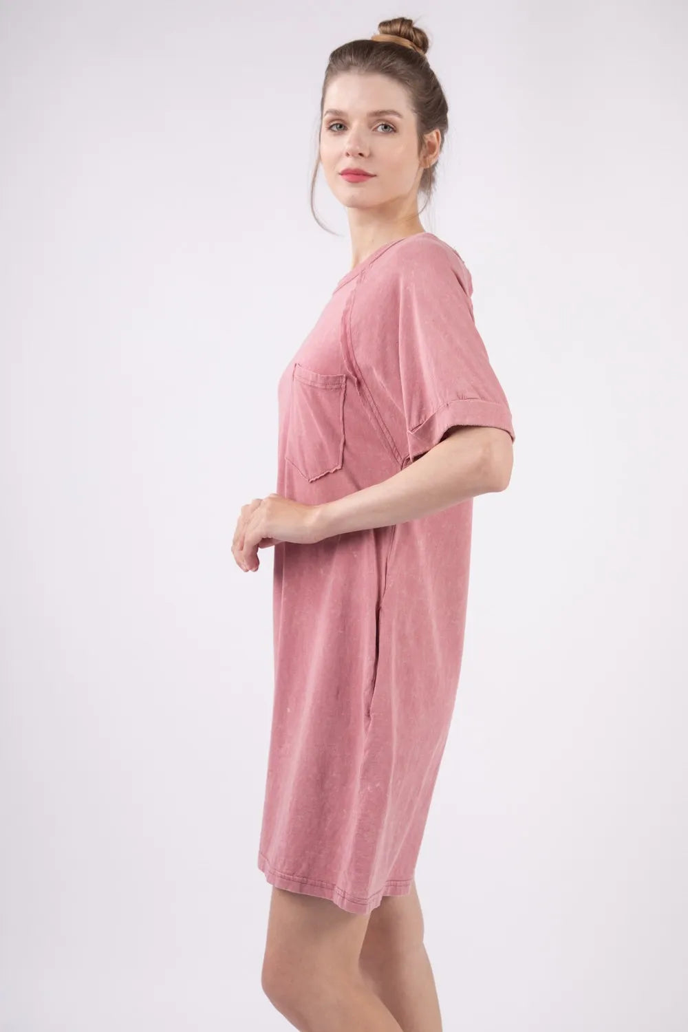 VERY J Washed Round Neck Mini Tee Dress - Brittney MADE