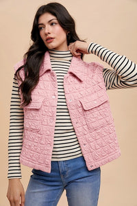 Annie Wear Texture Quilted Snap Down Vest Coat - Brittney MADE
