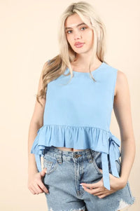VERY J Side Tie Detail Ruffled Sleeveless Top - Brittney MADE