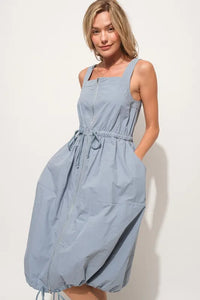 And The Why Front Zipper Overall Dress with String Details - Brittney MADE