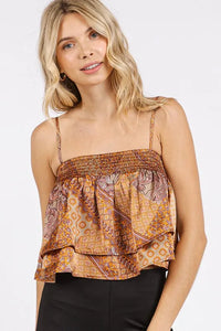 Mittoshop Paisley Patchwork Print Satin Ruffle Crop Cami - Brittney MADE