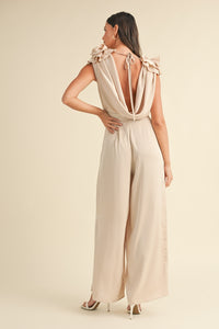 MABLE 3D Floral Applique Deep Cowl Neck Jumpsuit - Brittney MADE