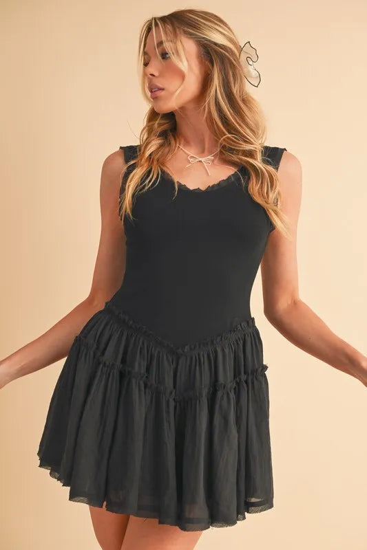 Aemi+Co Frill Sleeveless Drop Waist Mini Dress - Brittney MADE