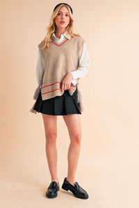 Aemi + Co Ribbed V-Neck Sweater Vest with Tassel - Brittney MADE