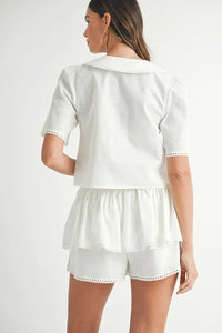 MABLE Collared Button Down Crop Top and Skort Set - Brittney MADE