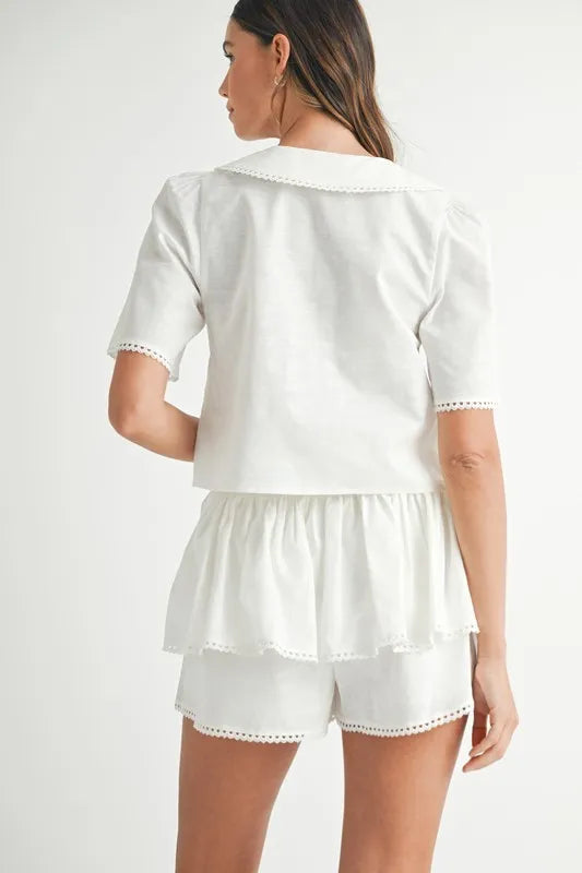MABLE Collared Button Down Crop Top and Skort Set - Brittney MADE