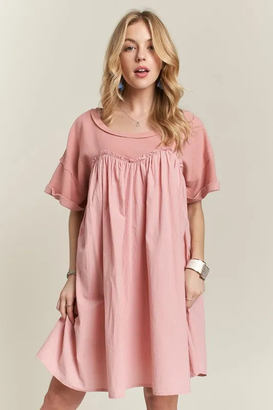 ADORA Round Neck Half Sleeve Babydoll Dress - Brittney MADE