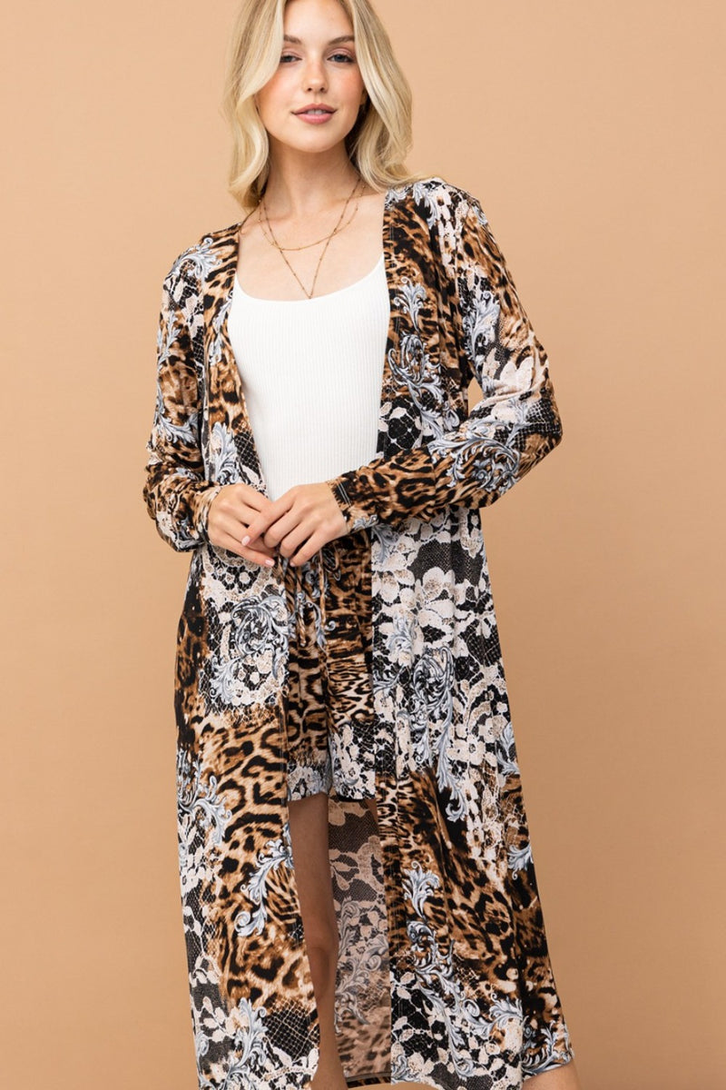 And The Why Leopard Kimono Open Front Longline Cardigan - Brittney MADE