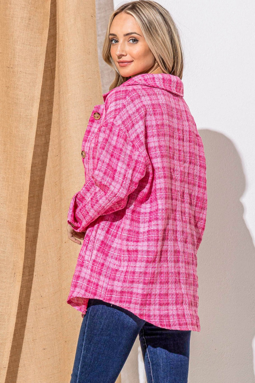 And The Why Full Size Tweed Button Down Long Sleeve Shacket - Brittney MADE