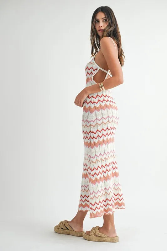 MABLE Lightweight Pointelle Chevron Knit Maxi Dress - Brittney MADE
