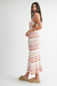 MABLE Lightweight Pointelle Chevron Knit Maxi Dress - Brittney MADE
