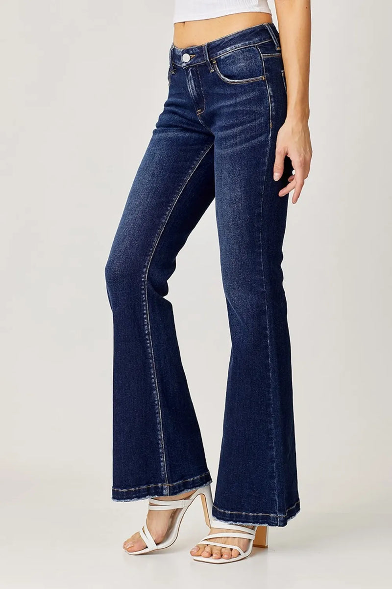 RISEN Full Size Low Rise Flare Jeans - Brittney MADE