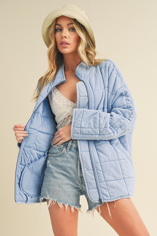 Aemi + Co Zip Up Drop Shoulder Quilted Washed Jacket - Brittney MADE