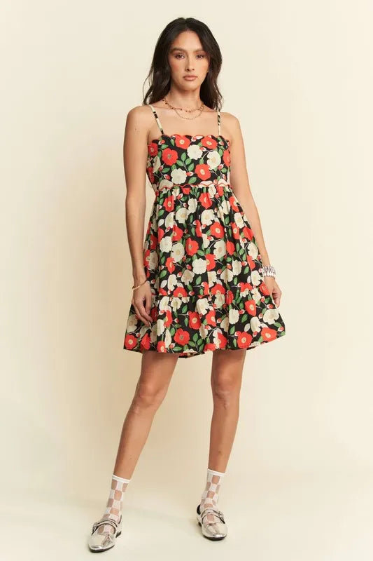 Davi & Dani Floral Scalloped Cutout Back Mini Dress - Brittney MADE