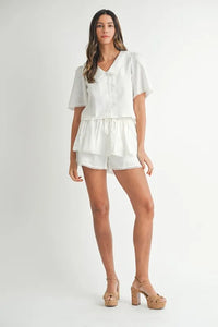 MABLE Collared Button Down Crop Top and Skort Set - Brittney MADE