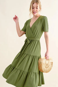 And The Why Soft Short Sleeve Tiered Midi Dress - Brittney MADE
