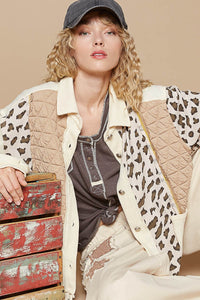 POL Leopard Exposed Seam Button Up Quilted Jacket - Brittney MADE