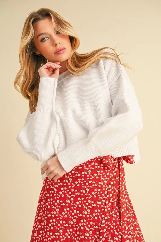 Aemi+Co Ribbed Hem Exposed Seam Round Neck Sweater - Brittney MADE