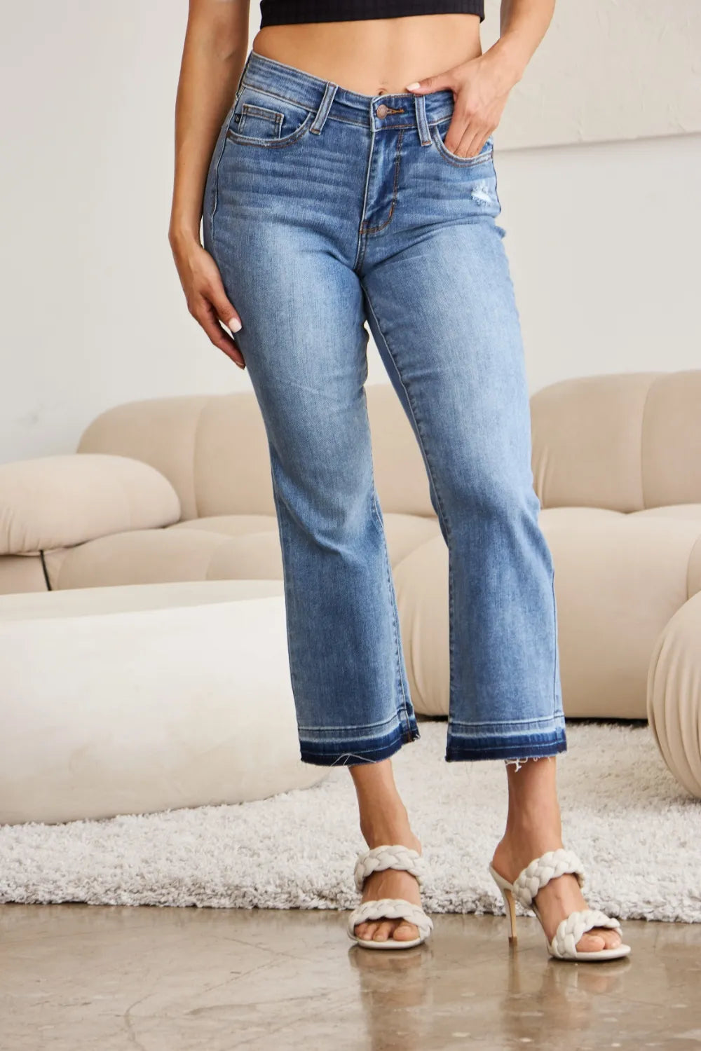 Judy Blue Full Size Release Hem Cropped Bootcut Jeans - Brittney MADE