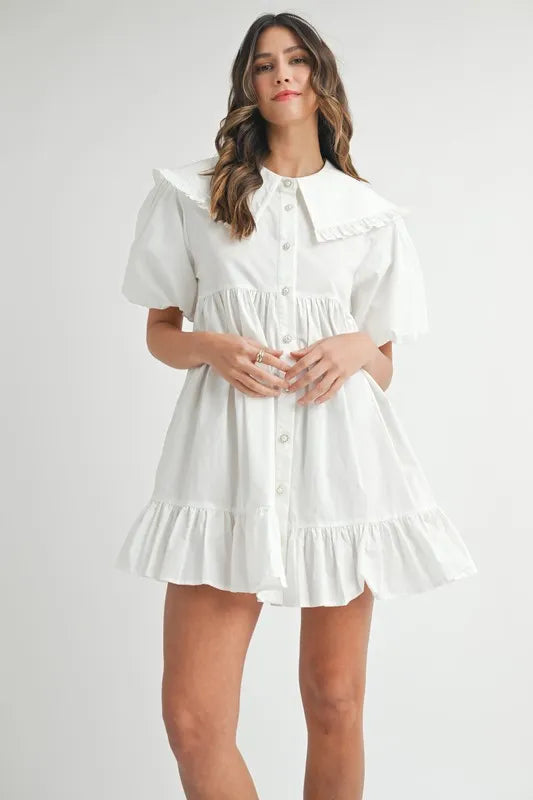 MABLE Ruffled Hem Peter Pan Collar Button Down Mini Dress - Brittney MADE