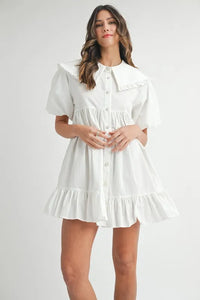 MABLE Ruffled Hem Peter Pan Collar Button Down Mini Dress - Brittney MADE