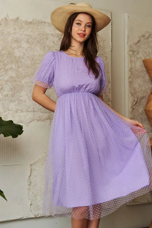 Davi & Dani Mesh Puff Short Sleeve Midi Dress - Brittney MADE