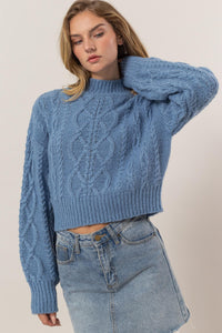 HYFVE Cable-Knit Mock Neck Dropped Shoulder Sweater - Brittney MADE
