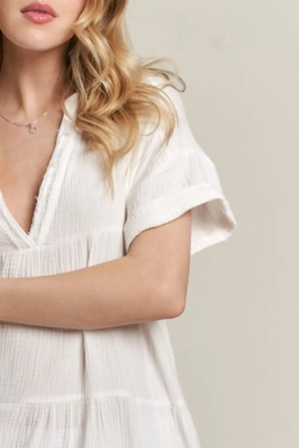 ADORA Tiered Notched Short Sleeve Dress - Brittney MADE