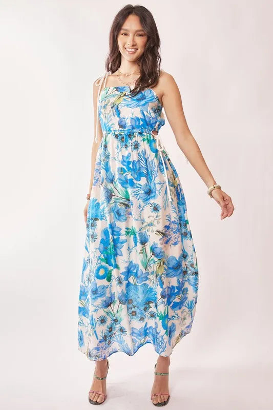 Davi & Dani Tropical Boho Printed Detail Cut Out Maxi Dress - Brittney MADE