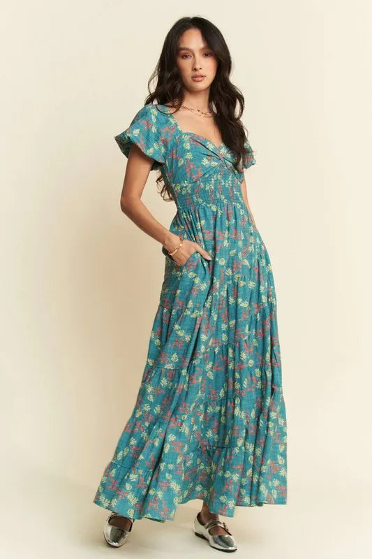 Davi & Dani Lightweight Sweetheart Neck Textured Tiered Maxi Dress - Brittney MADE